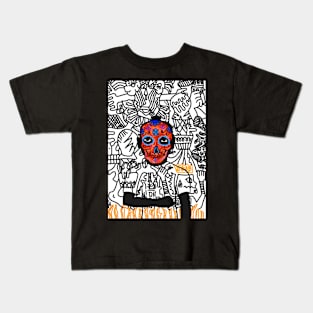 Discover the Charm of #336 - Mary - A MaleMask NFT with MexicanEye Color and Doodle Background Kids T-Shirt
